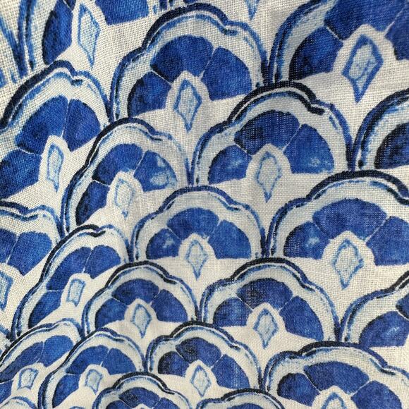 Sigrid Olsen Popover Linen Shirt Womens M Royal Blue Floral Collared 3/4 Sleeve - Picture 6 of 11